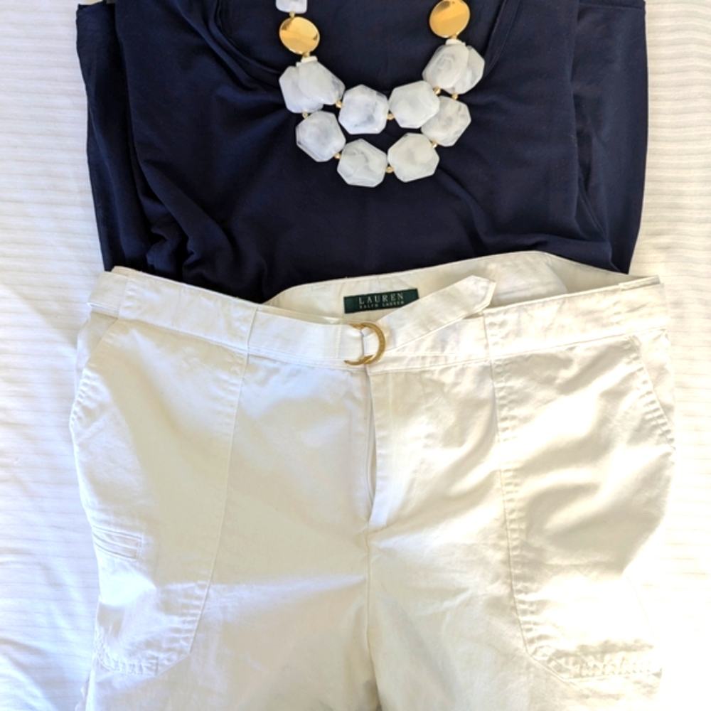 Bundle - Chic Navy Top and White & Gold Necklace